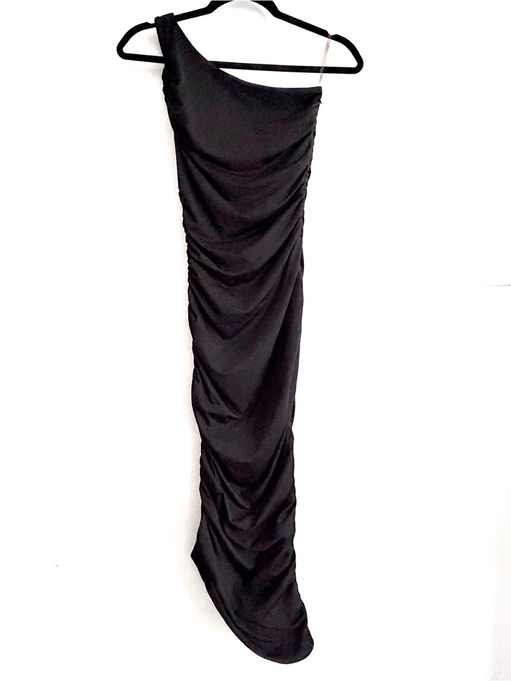 Oh Polly Black One-Shoulder Ruched Asymmetrical Dress Size 2